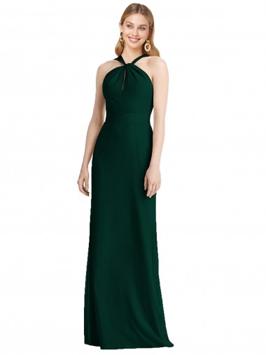 Fábrica de Chiffon Cabeçada Comprimento Chão Sem Mangas Sempre Verde Vestidos de Madrinha