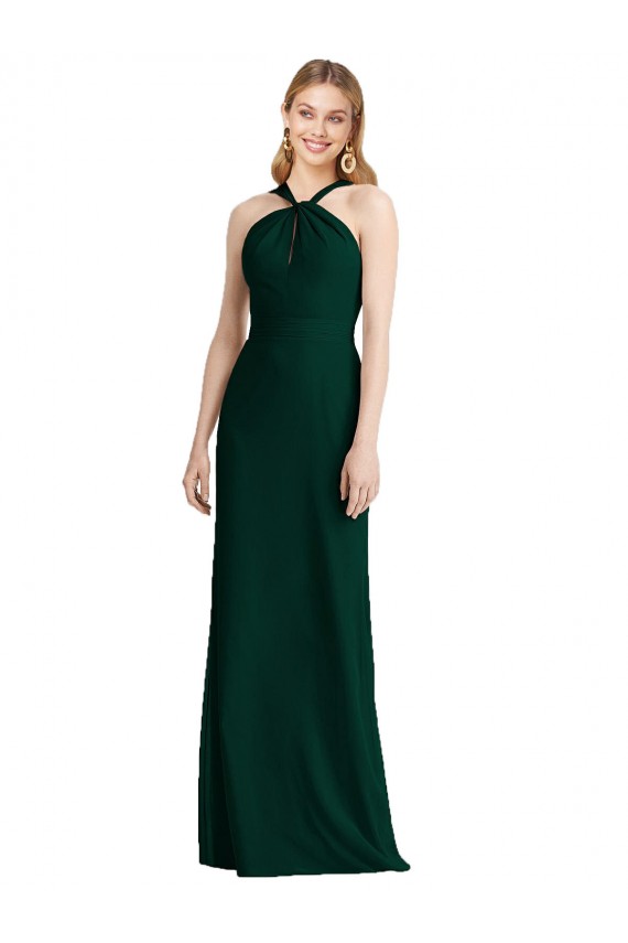 Fábrica de Chiffon Cabeçada Comprimento Chão Sem Mangas Sempre Verde Vestidos de Madrinha