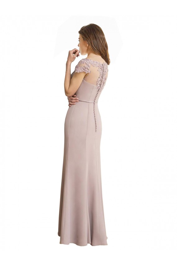 Fábrica de Chiffon & Renda Colher Comprimento Chão Mangas Curtas Vestidos de Madrinha