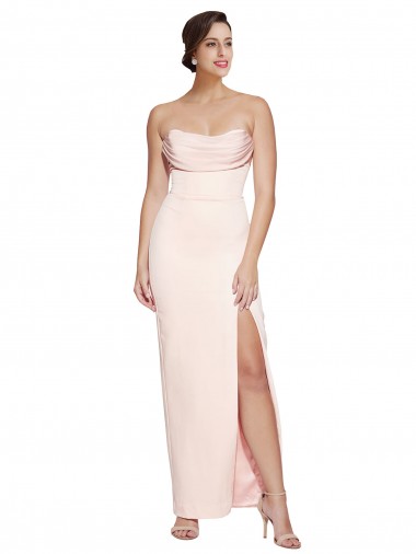 Fábrica de Lombar Cetim Elástico Decote Capuz Comprimento Chão Sem Mangas Longo Vestidos de Madrinha / Vestidos de Noite / Vestidos de Festa