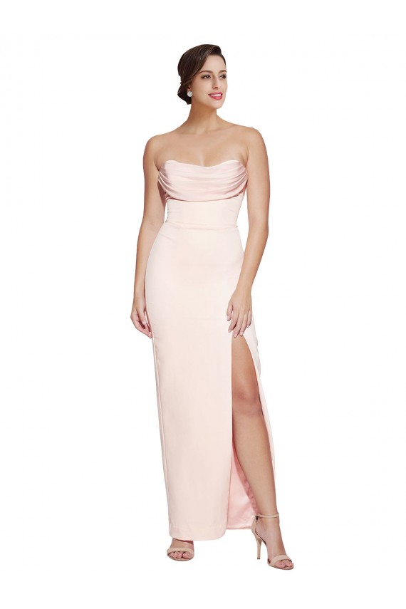 Fábrica de Lombar Cetim Elástico Decote Capuz Comprimento Chão Sem Mangas Longo Vestidos de Madrinha / Vestidos de Noite / Vestidos de Festa