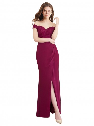 Fábrica de Chiffon & Renda Fora do Ombro Comprimento Chão Sem Mangas Vestidos de Madrinha