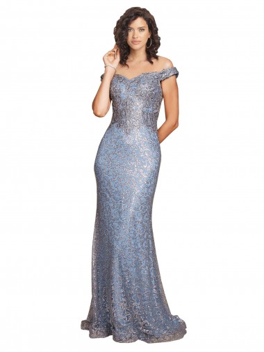 Fábrica de Lantejoulas Fora do Ombro Comprimento Chão Sem Mangas Longo Vestidos de Madrinha / Vestidos de Noite / Vestidos de Festa