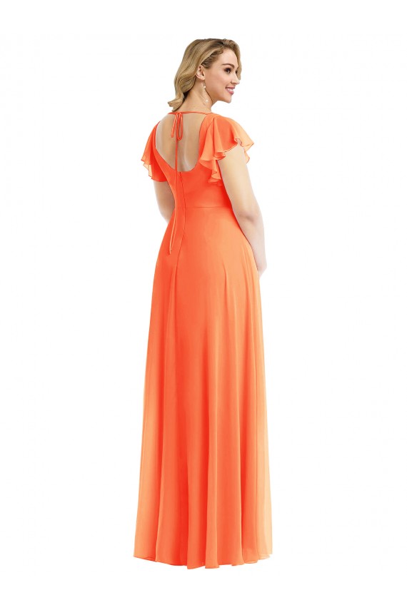 Fábrica de Abrir de volta Chiffon Decote Quadrado Comprimento Chão Mangas Esvoaçantes Vestidos de Madrinha
