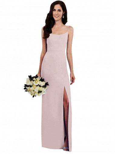 Fábrica de Costas em V Crepe Esticado Alças finas Comprimento Chão Sem Mangas Longo Vestidos de Madrinha / Vestidos de Noite / Vestidos de Festa
