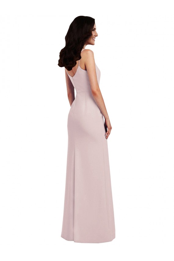 Fábrica de Costas em V Crepe Esticado Alças finas Comprimento Chão Sem Mangas Longo Vestidos de Madrinha / Vestidos de Noite / Vestidos de Festa