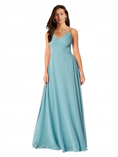 Fábrica de Chiffon Decote V Comprimento Chão Sem Mangas Turquesa Vestidos de Madrinha