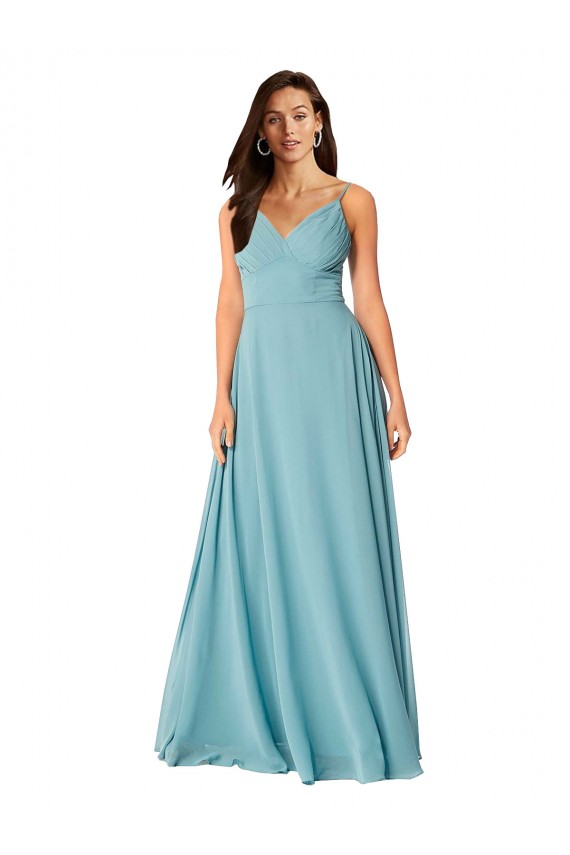 Fábrica de Chiffon Decote V Comprimento Chão Sem Mangas Turquesa Vestidos de Madrinha