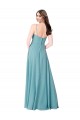 Fábrica de Chiffon Decote V Comprimento Chão Sem Mangas Turquesa Vestidos de Madrinha