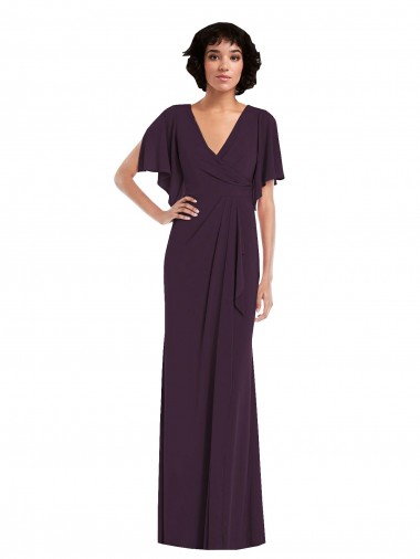 Fábrica de Spandex Decote V Comprimento Chão Mangas Esvoaçantes, Mangas Divididas Vestidos de Madrinha / Vestidos de Noite / Vestidos de Festa