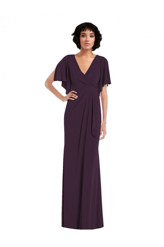 Fábrica de Spandex Decote V Comprimento Chão Mangas Esvoaçantes, Mangas Divididas Vestidos de Madrinha / Vestidos de Noite / Vestidos de Festa