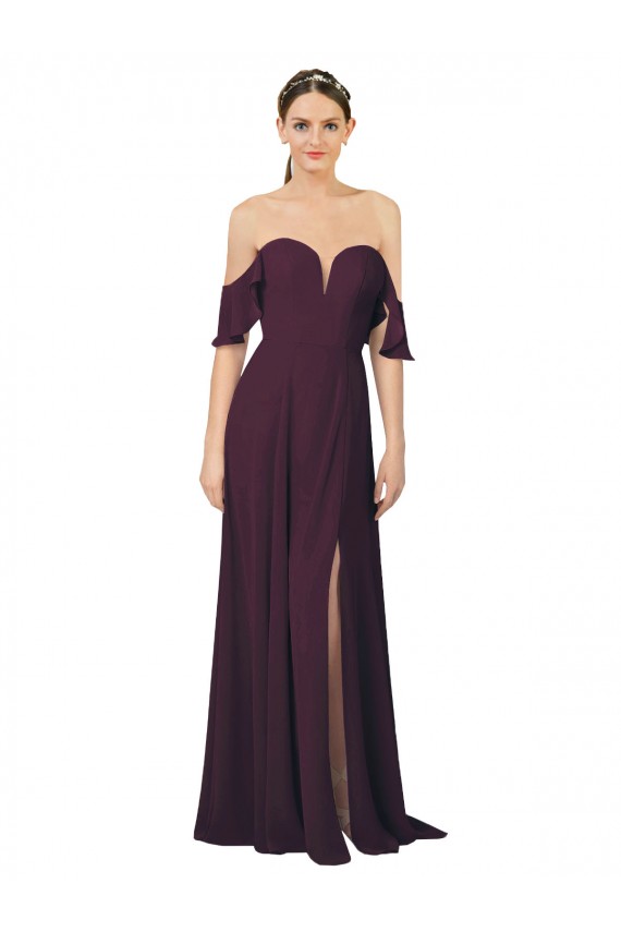 Fábrica de Chiffon Amor Comprimento Chão Ombro Frio Vestidos de Madrinha