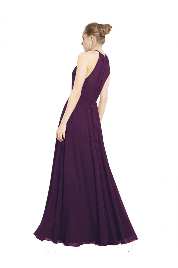 Fábrica de Buraco da fechadura Chiffon Cabeçada Comprimento Chão Sem Mangas Vestido de Festa / Vestido de Madrinha