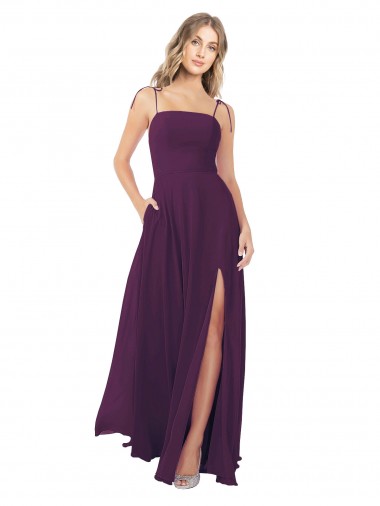 Fábrica de Buraco da fechadura Chiffon Alças finas Comprimento Chão Sem Mangas Longo Vestidos de Madrinha