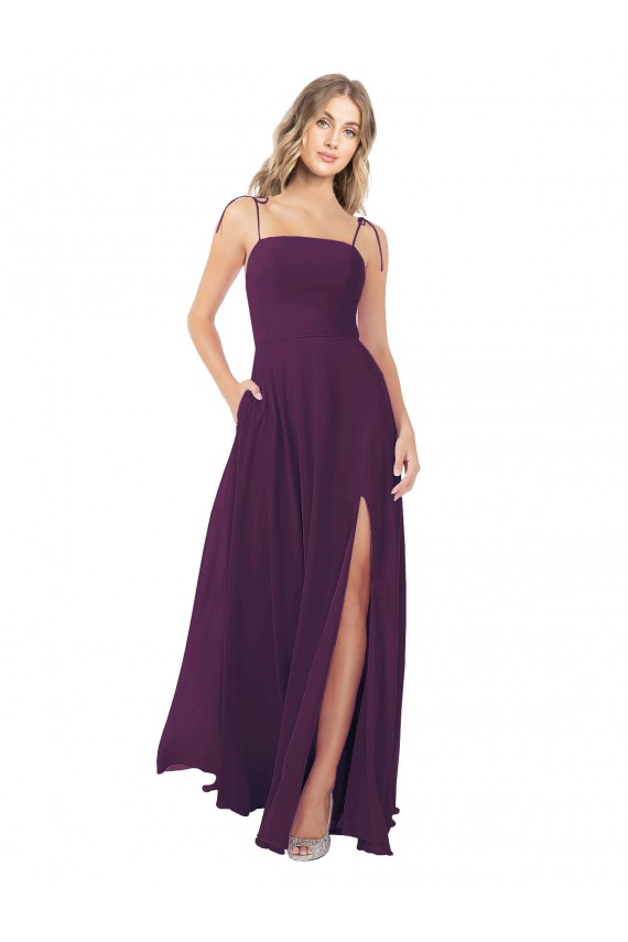 Fábrica de Buraco da fechadura Chiffon Alças finas Comprimento Chão Sem Mangas Longo Vestidos de Madrinha