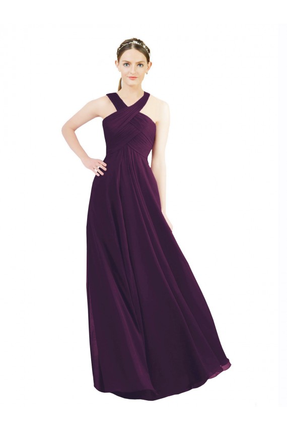 Fábrica de Chiffon Cabeçada Comprimento Chão Sem Mangas Linha A Vestidos de Madrinha