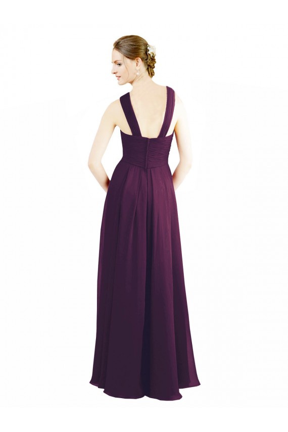 Fábrica de Chiffon Cabeçada Comprimento Chão Sem Mangas Linha A Vestidos de Madrinha