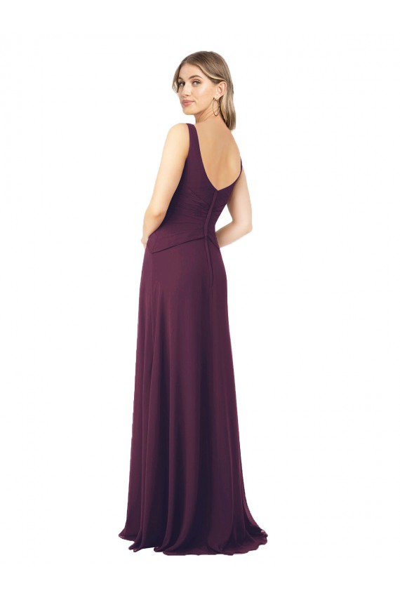 Fábrica de Chiffon Decote V Comprimento Chão Sem Mangas Vestido de Madrinha / Vestido Formais