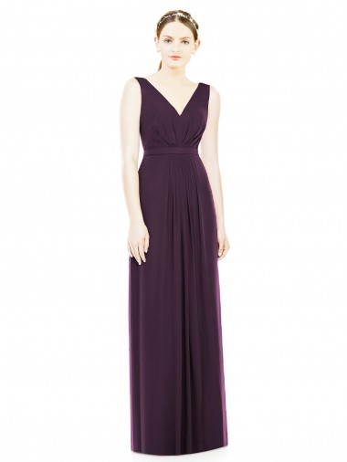 Fábrica de Chiffon Decote V Comprimento Chão Sem Mangas Vestido de Madrinha / Vestido de Noite