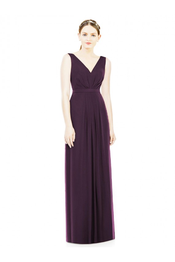 Fábrica de Chiffon Decote V Comprimento Chão Sem Mangas Vestido de Madrinha / Vestido de Noite