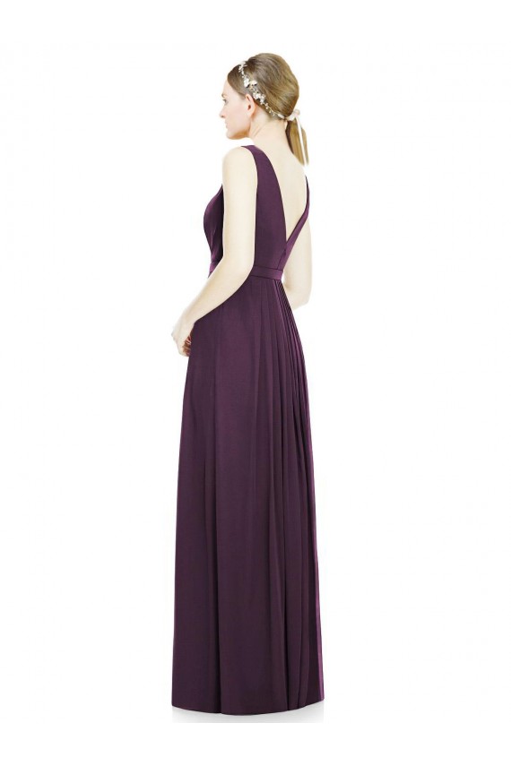 Fábrica de Chiffon Decote V Comprimento Chão Sem Mangas Vestido de Madrinha / Vestido de Noite