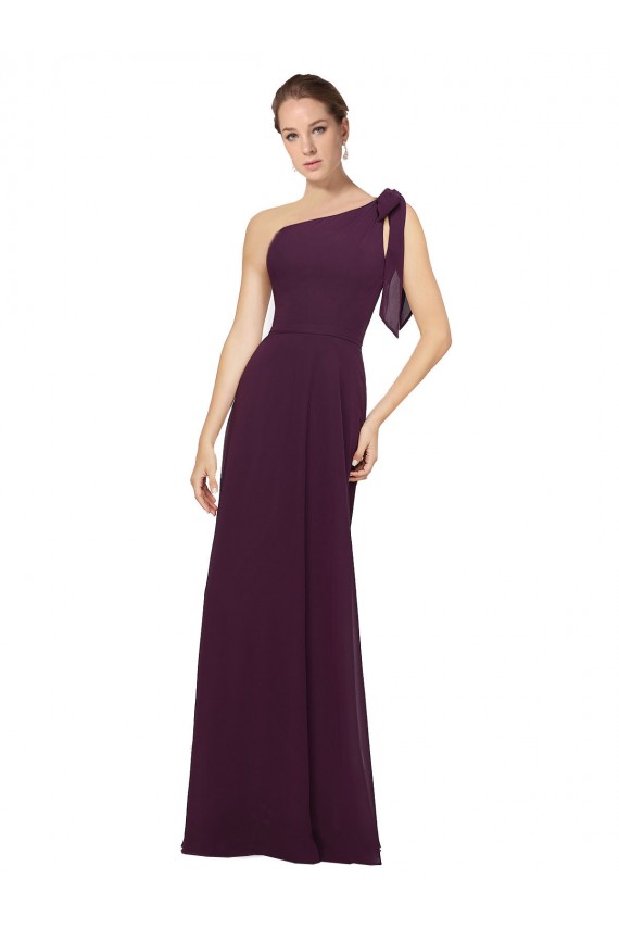 Fábrica de Chiffon Um Ombro Comprimento Chão Sem Mangas Vestidos Formais / Vestidos de Madrinha