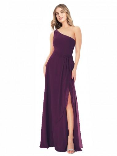 Fábrica de Chiffon Um Ombro Comprimento Chão Sem Mangas Vestido de Madrinha / Vestido de Baile