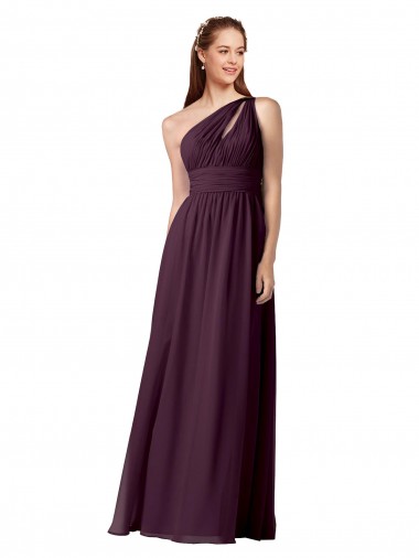 Fábrica de Chiffon Um Ombro Comprimento Chão Sem Mangas Linha A Vestidos de Madrinha
