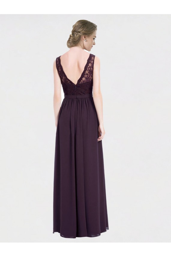 Fábrica de Costas em V Chiffon & Renda Decote V Comprimento Chão Sem Mangas Vestidos de Madrinha