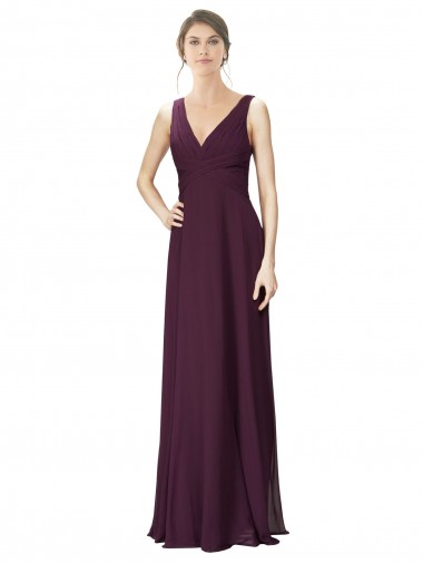 Fábrica de Chiffon & Renda Decote V Comprimento Chão Sem Mangas Vestidos de Madrinha
