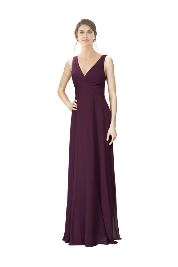 Fábrica de Chiffon & Renda Decote V Comprimento Chão Sem Mangas Vestidos de Madrinha