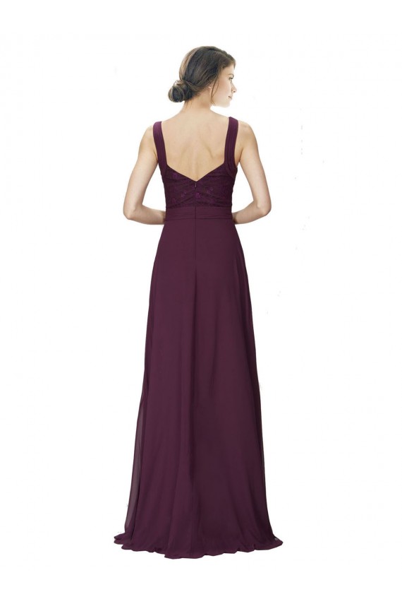 Fábrica de Chiffon & Renda Decote V Comprimento Chão Sem Mangas Vestidos de Madrinha