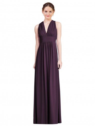 Fábrica de Chiffon Decote V Comprimento Chão Sem Mangas Longo Vestido de Noite / Vestidos de Madrinha