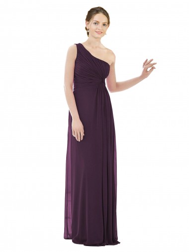 Fábrica de Chiffon Um Ombro Comprimento Chão Sem Mangas Longo Vestidos de Festa