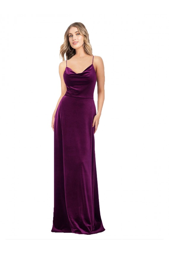Fábrica de Criss Cruz Veludo Elástico Colher Comprimento Chão Sem Mangas Vestidos de Madrinha / Vestidos de Noite / Vestidos de Festa