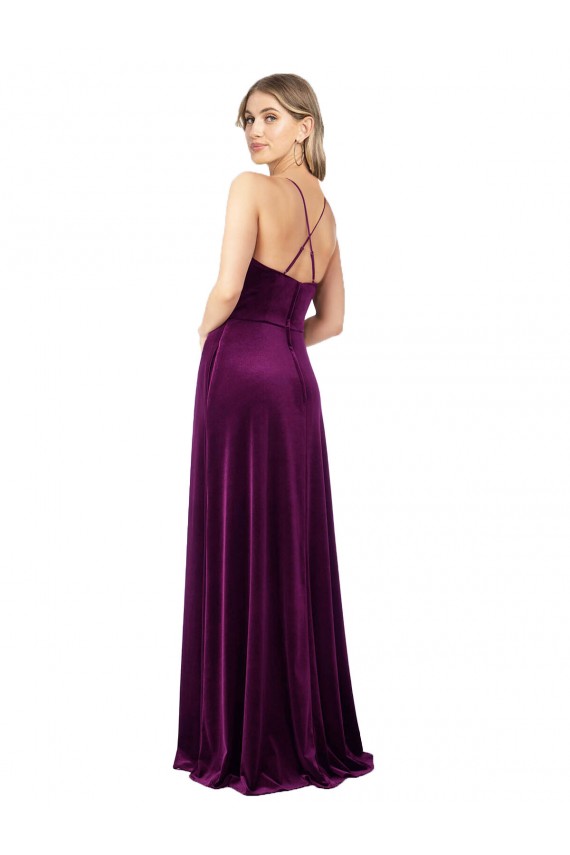 Fábrica de Criss Cruz Veludo Elástico Colher Comprimento Chão Sem Mangas Vestidos de Madrinha / Vestidos de Noite / Vestidos de Festa