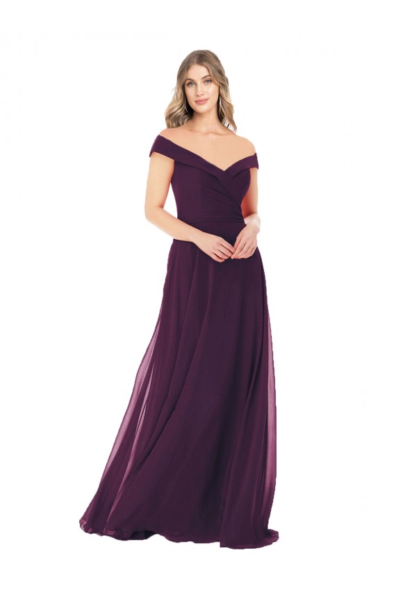 Fábrica de Chiffon Fora do Ombro Comprimento Chão Sem Mangas Uva Vestidos de Madrinha