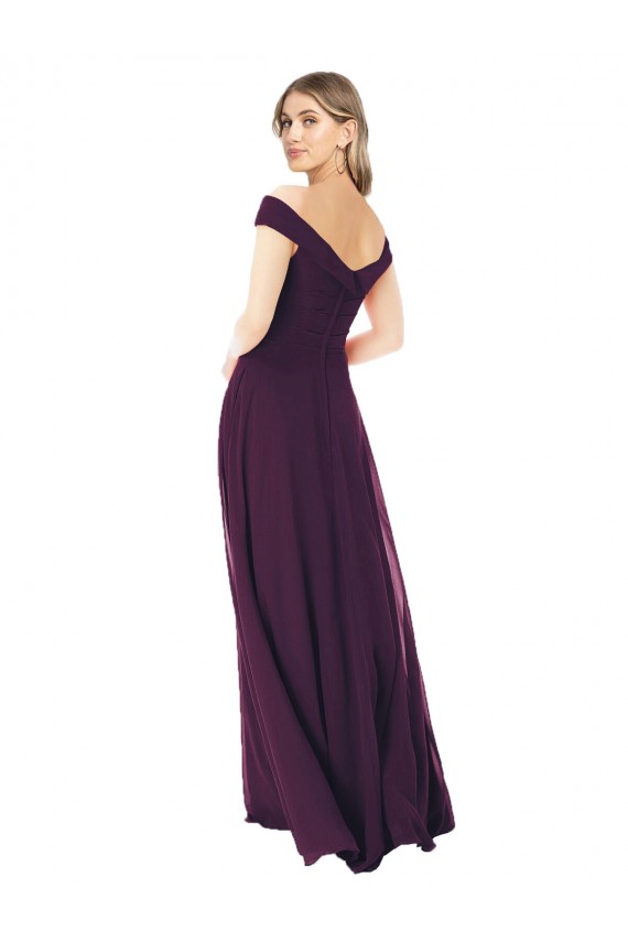 Fábrica de Chiffon Fora do Ombro Comprimento Chão Sem Mangas Uva Vestidos de Madrinha