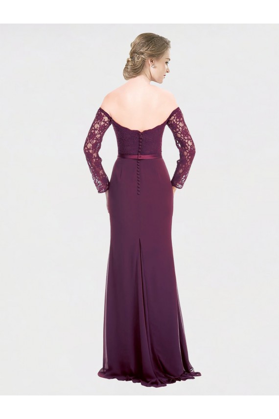 Fábrica de Lombar Chiffon & Renda Fora do Ombro Comprimento Chão Mangas Compridas Vestidos de Madrinha