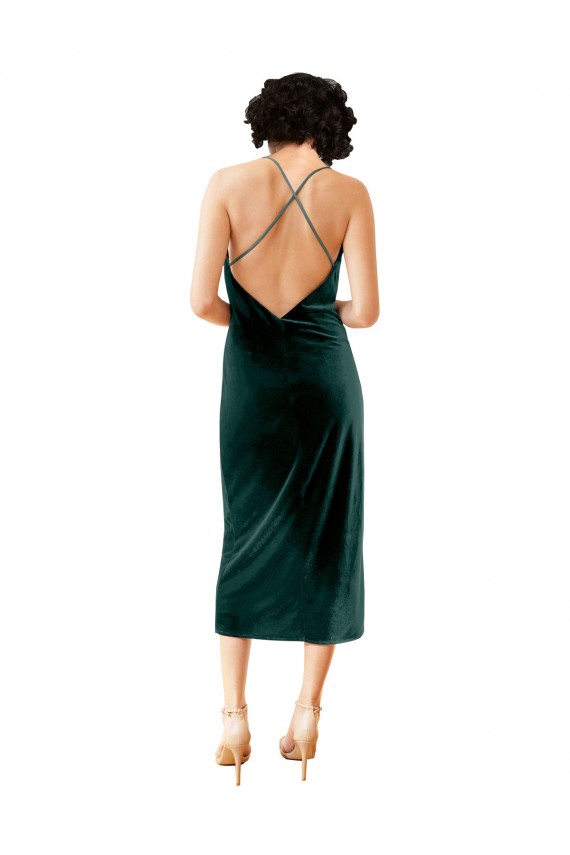 Fábrica de Criss Cruz Veludo Elástico Alças finas Comprimento Midi Sem Mangas Vestidos de Madrinha / Vestidos de Noite / Vestidos de Festa