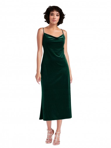 Fábrica de Criss Cruz Veludo Elástico Decote Capuz Comprimento Midi Sem Mangas Vestidos de Madrinha / Vestidos de Noite / Vestidos de Festa