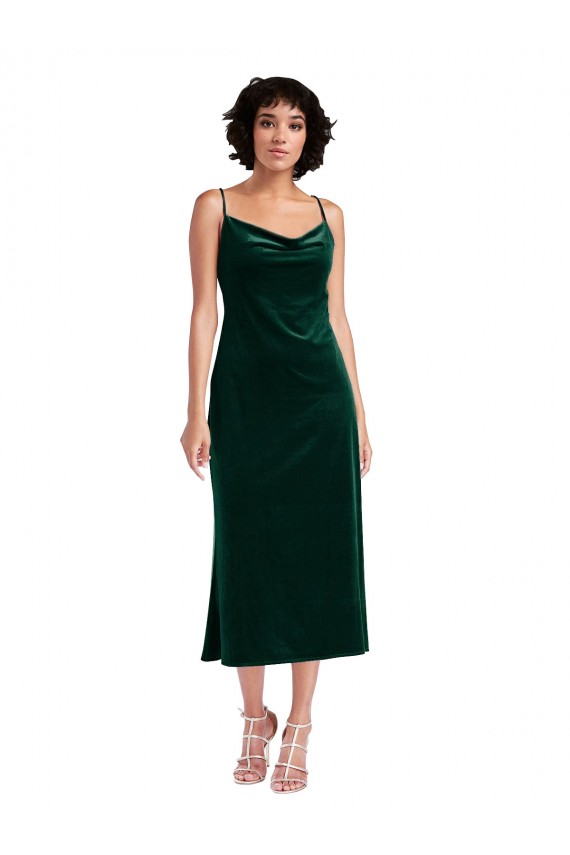 Fábrica de Criss Cruz Veludo Elástico Decote Capuz Comprimento Midi Sem Mangas Vestidos de Madrinha / Vestidos de Noite / Vestidos de Festa