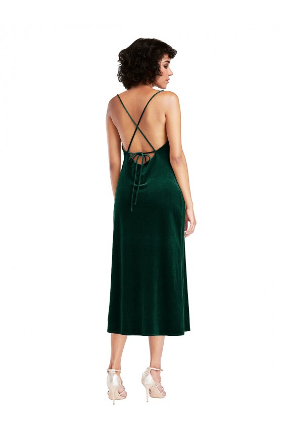 Fábrica de Criss Cruz Veludo Elástico Decote Capuz Comprimento Midi Sem Mangas Vestidos de Madrinha / Vestidos de Noite / Vestidos de Festa