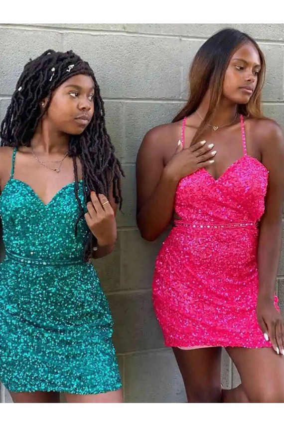 Fábrica de Lantejoulas Veludo Decote V Curto Sem Mangas Bainha Vestidos de Festa