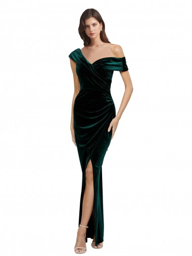 Fábrica de Veludo Elástico Fora do Ombro Comprimento Chão Sem Mangas Bainha Vestidos de Madrinha / Vestidos de Noite / Vestidos de Festa