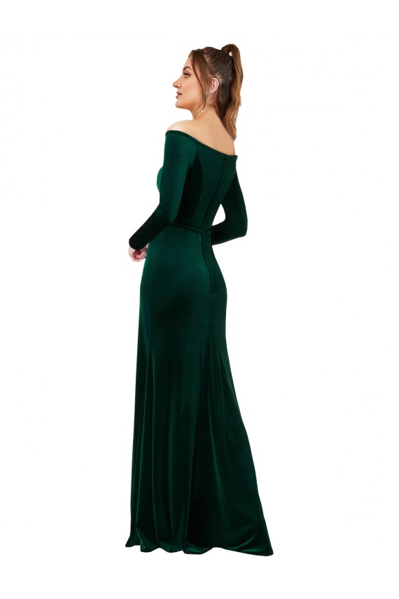 Fábrica de Veludo Elástico Fora do Ombro Comprimento Chão Mangas Compridas Vestidos de Madrinha / Vestidos de Noite / Vestidos de Festa