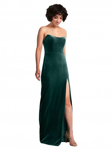 Fábrica de Lombar Veludo Elástico Sem alças Comprimento Chão Sem Mangas Longo Vestidos de Madrinha / Vestidos de Noite / Vestidos de Festa