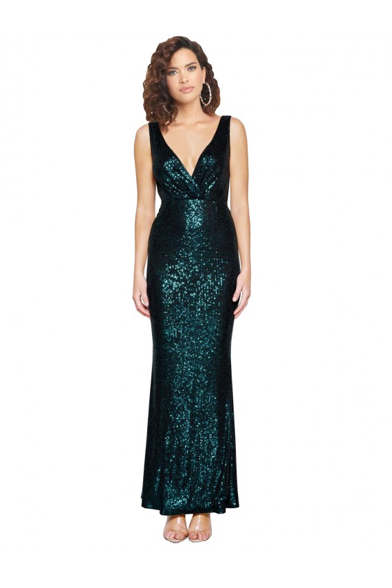 Fábrica de Lantejoulas Decote V Comprimento Chão Sem Mangas Vestidos de Madrinha / Vestidos de Noite / Vestidos de Festa