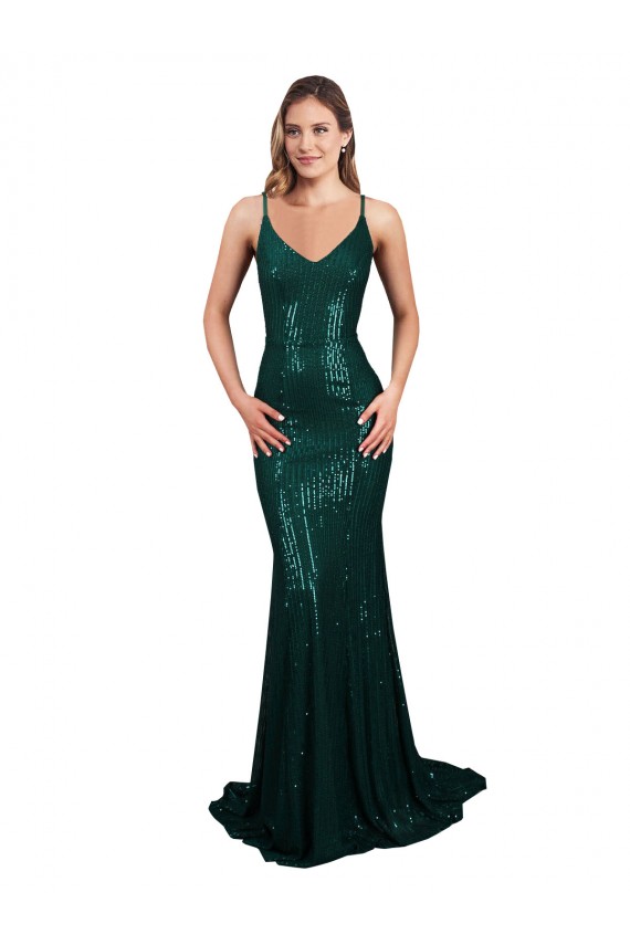 Fábrica de Lombar Lantejoulas Decote V Comprimento Chão Sem Mangas Vestidos de Madrinha / Vestidos de Noite / Vestidos de Festa