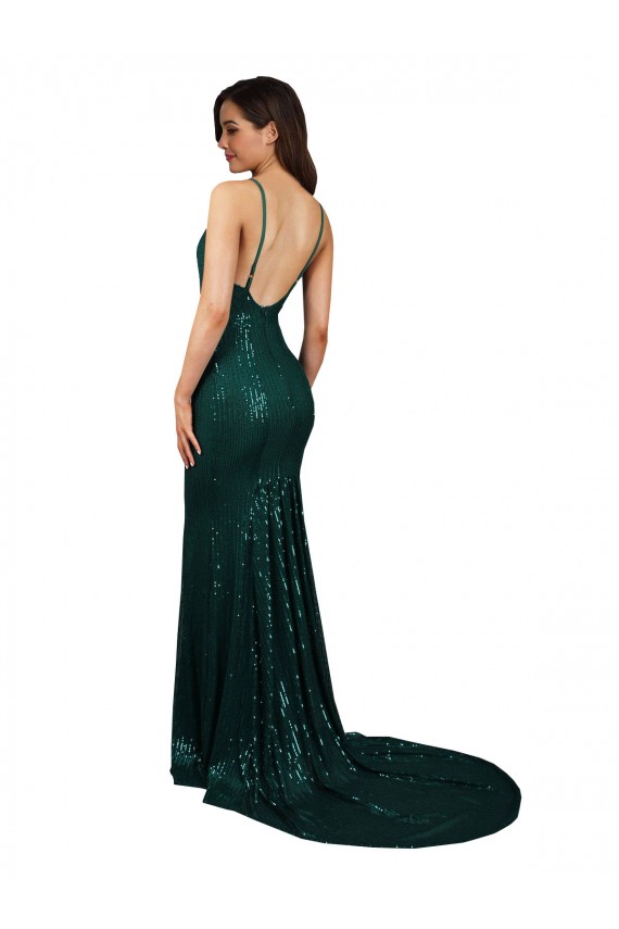 Fábrica de Lombar Lantejoulas Decote V Comprimento Chão Sem Mangas Vestidos de Madrinha / Vestidos de Noite / Vestidos de Festa